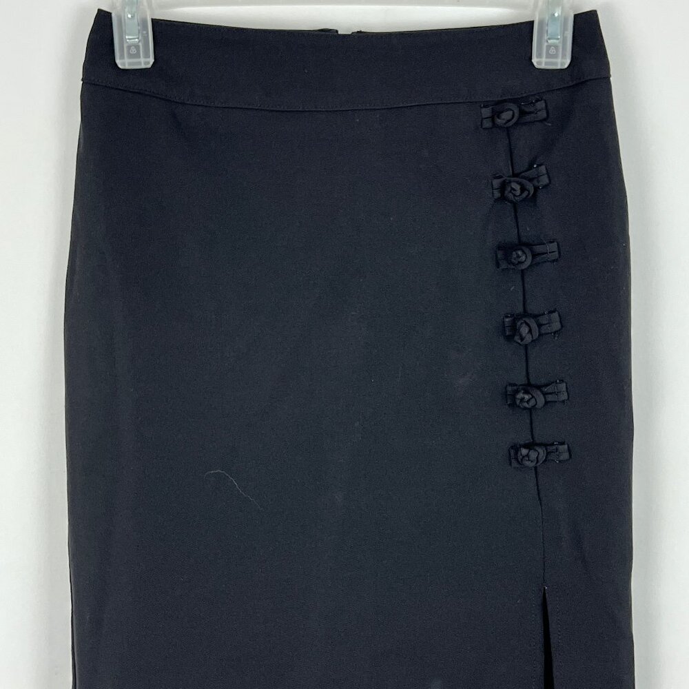 Historia Pencil Skirt Size 1 Black Waist 25in Front Slit Back Zip Stretch